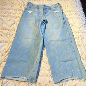 Light Blue Distressed Wide-Leg Jeans